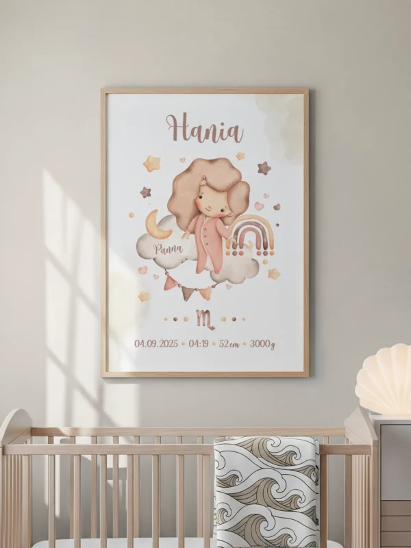 Metryczka dla dziecka Panna w ramce – dekoracja pokoju dziecka