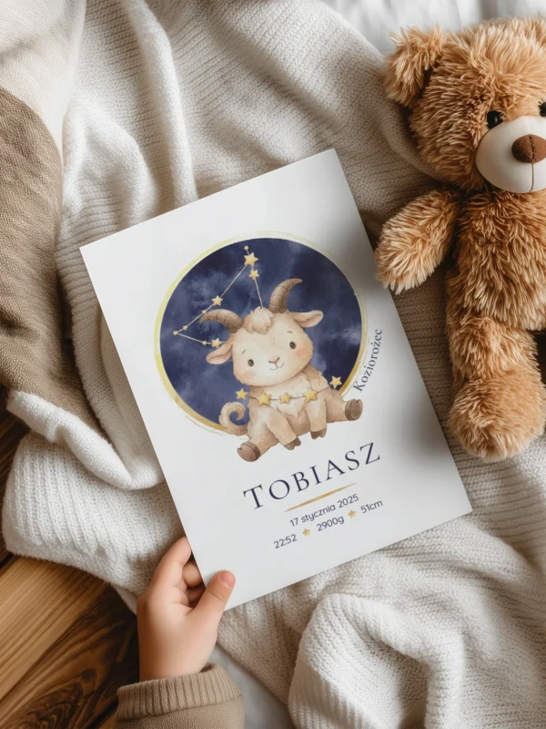 Metryczka dla dziecka Konstelacja Koziorożec w ramce – dekoracja pokoju dziecka